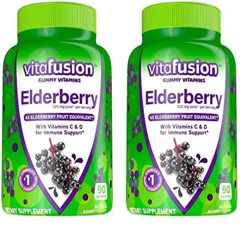 Vitafusion Elderberry Gummy Vitamins 90ct Elderberry Gummy Vitamins Chewables 90 Count (Pack of 2)