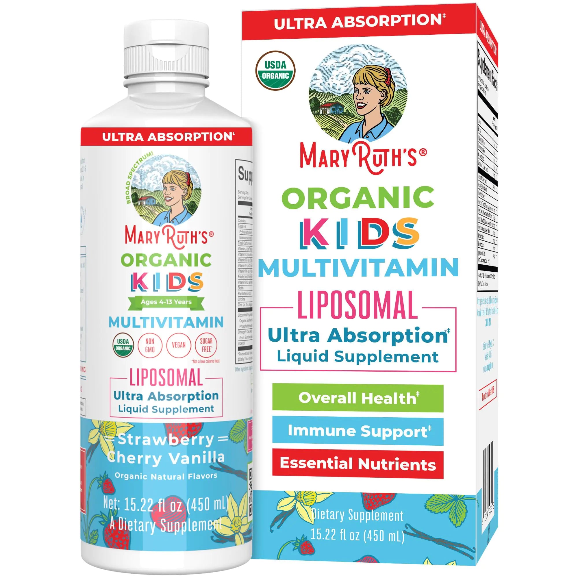 MaryRuth Organics Kids Multivitamin lipsomal | Vegan Sugar-Free Vitamins for Kids Ages 4 | Childrens Vitamins 1-2 Month Supply | Multivitamin for Kids | Multi | Kids Vitamins | 15.22 Fl Oz