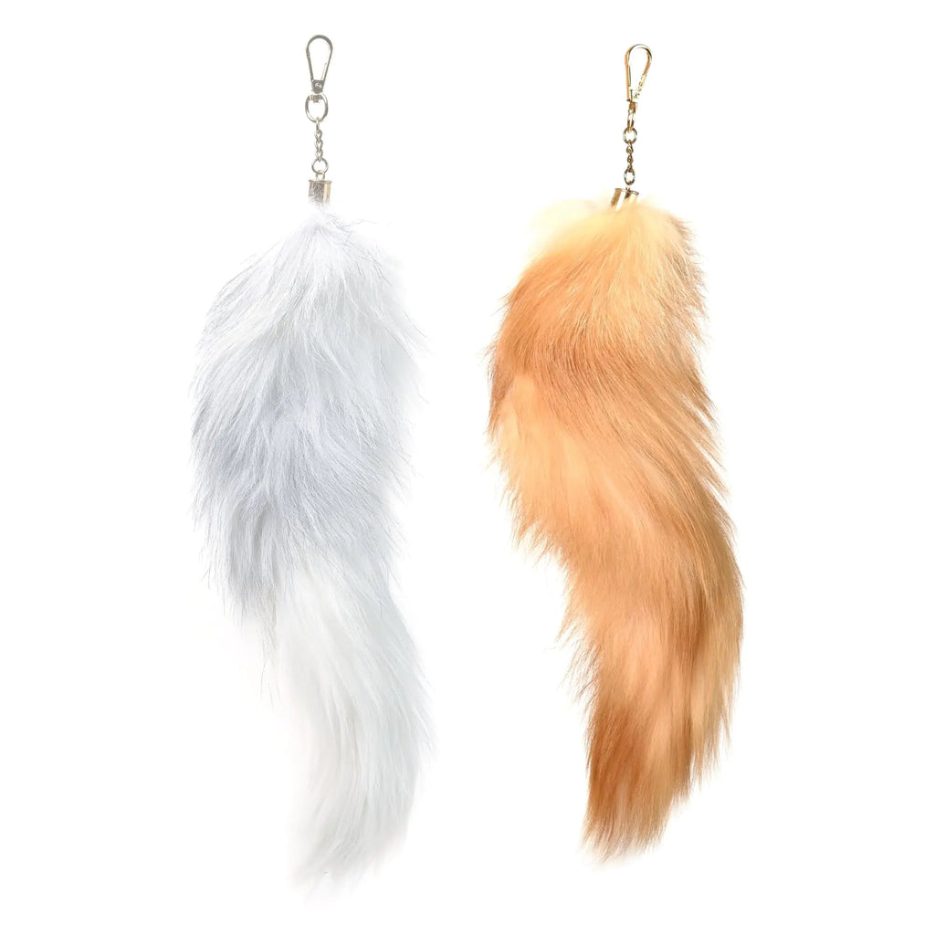 SAPOCHE Fox Tail Keychains: Stylish white fox tail for handbags and cosplay. Perfect for therian tail enthusiasts (1 Black)