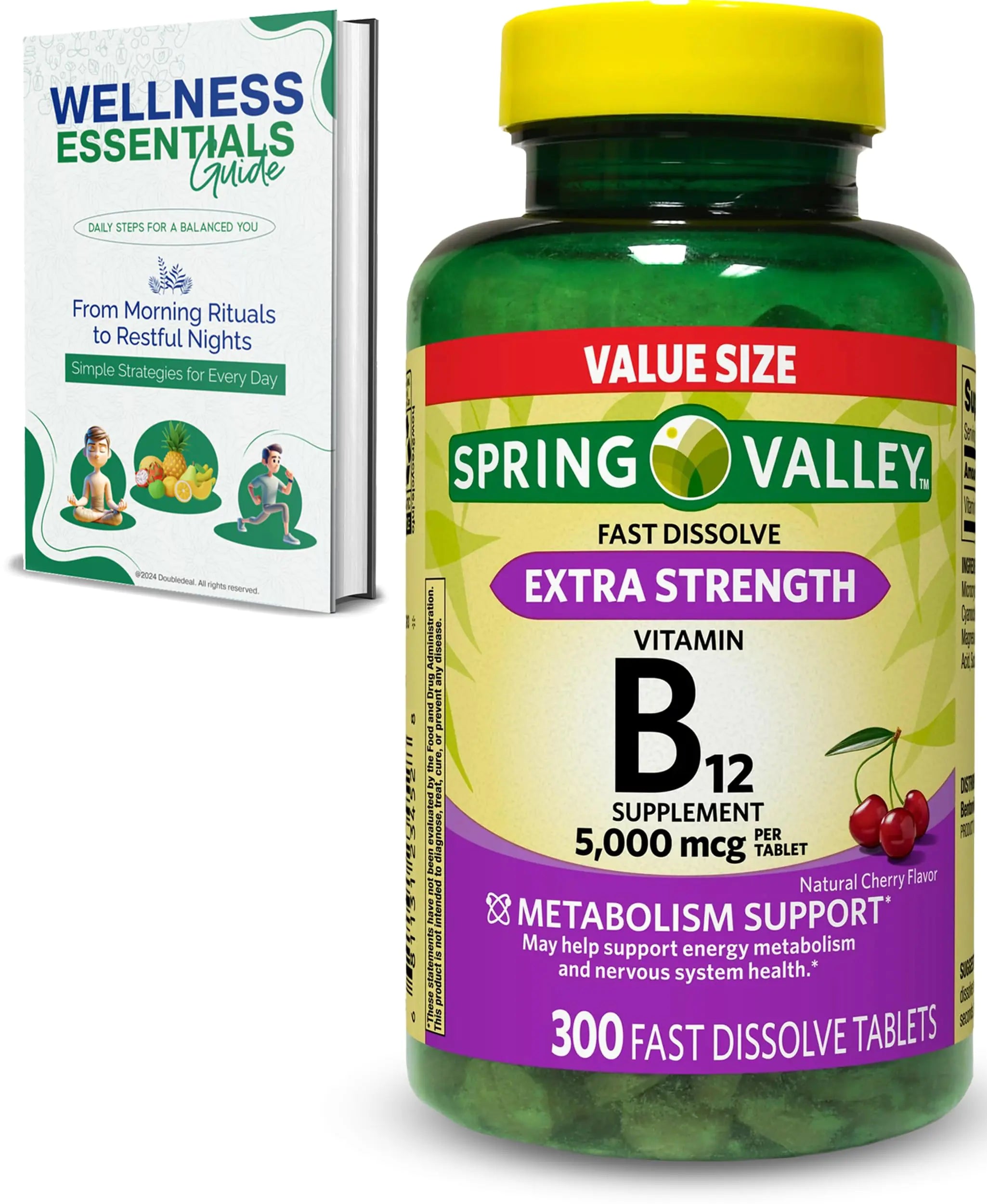 Vitamin B12 | Natural Cherry Flavor 300 Tablets Fast Dissolve | B12 Vitamins 5000 mcg | Extra Strength B12 | Metabolism Support Energy Boost | B12 Vitamins