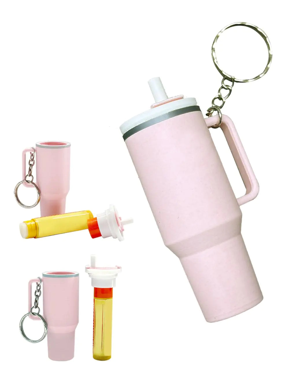 Mini Cup Keychains for stanley cup Accessoriescup Keychain for stanley Decorationslipstick keychain(new improved cup lid)(pink)